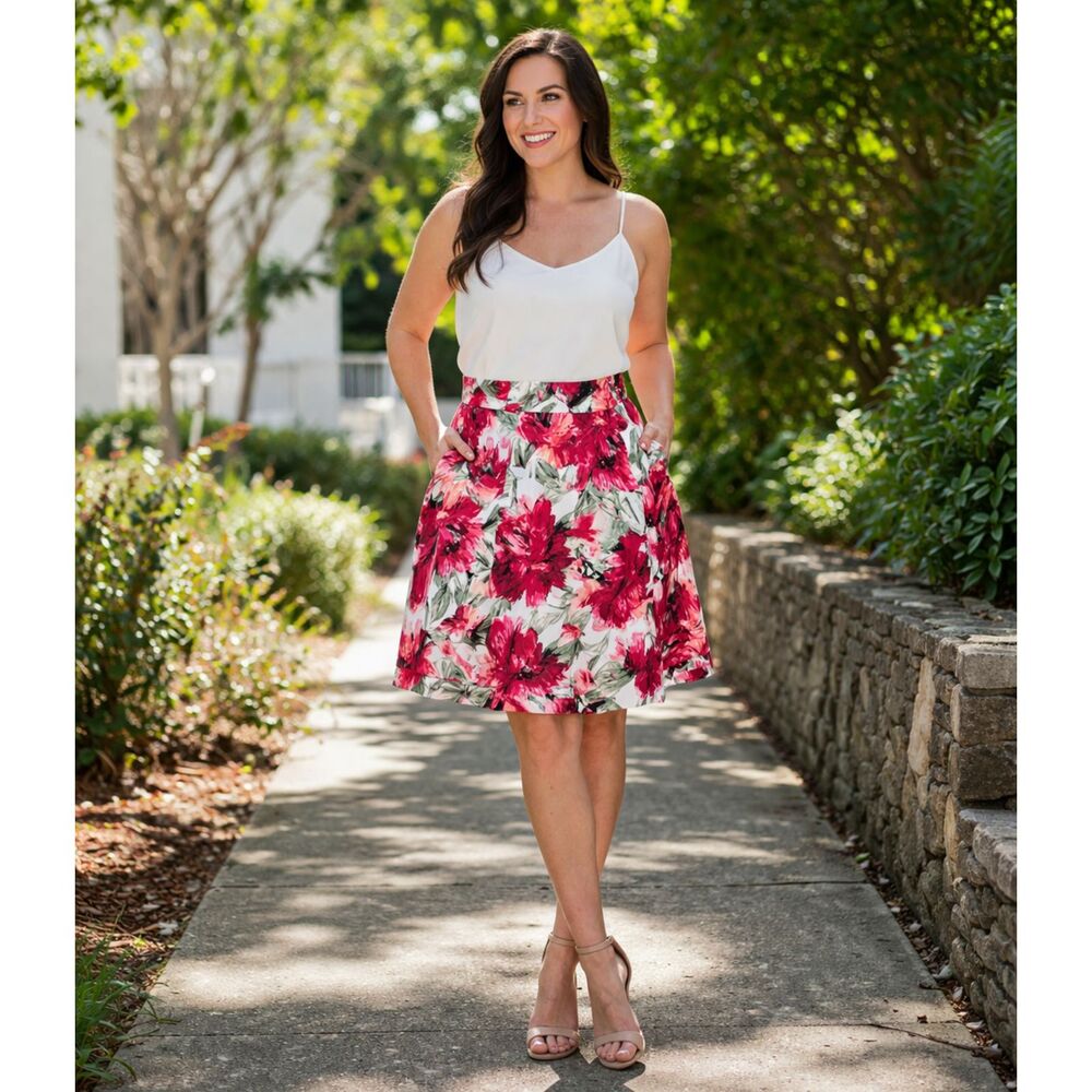 WHBM Size 4 Floral A-Line Pleated Skirt/Knee Length/Pockets/Fully Lined #8
